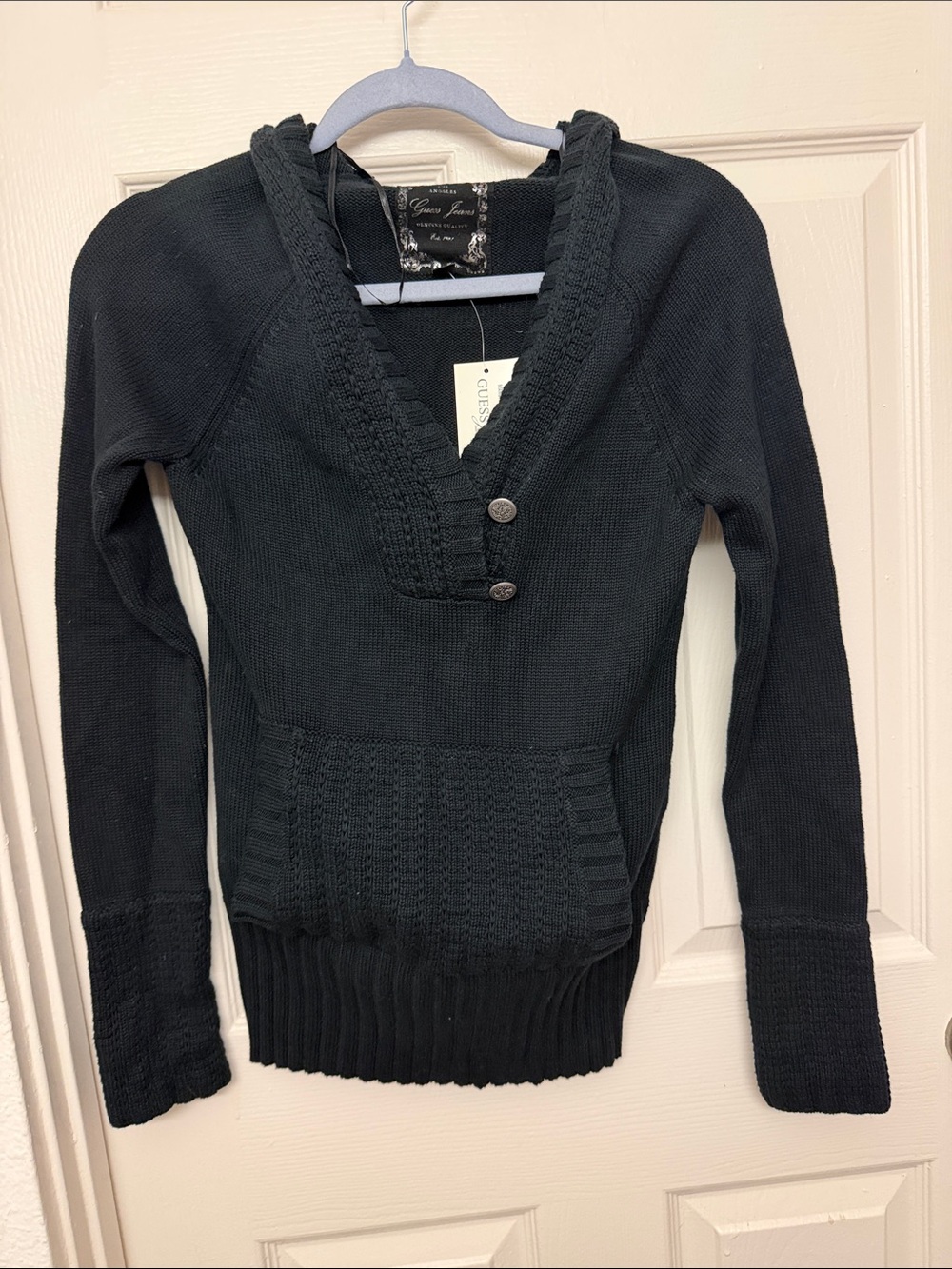 Guess jeans vintage Hooded Knit Sweater with Button Placket
